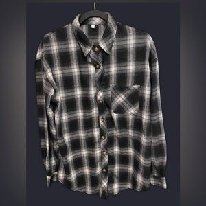 Men's Black & White Plaid Button-Down Shirt